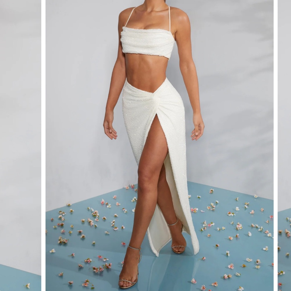 Oh Polly Top + Skirt Embellished Knot Front in Ivory
